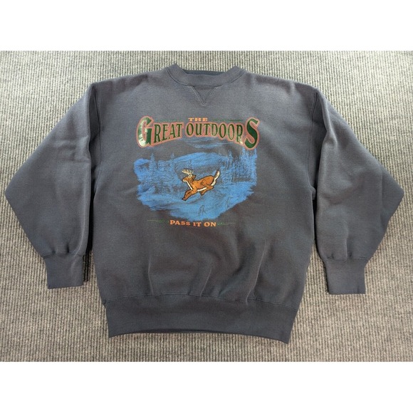 VTG Midwest Embroidery Sweatshirt Mens Large The Great Outdoors‎ Pass it On Hunt - Picture 1 of 8